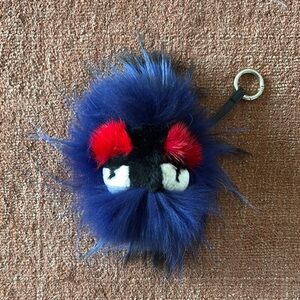Blue and Red Furry Keychain with Eyes